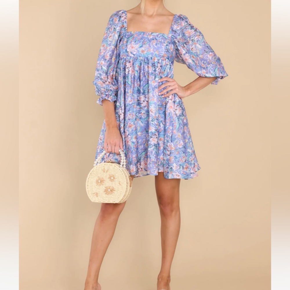 Red Dress Boutique Lavender Blue Floral Square-Neck Mini Dress